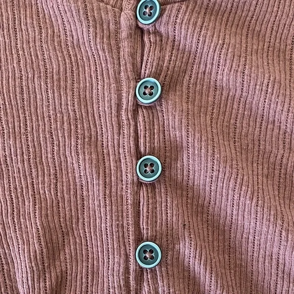 American Eagle Outfitters Rust Button-Front Ribbed Long Sleeve Top - Picture 3 of 5